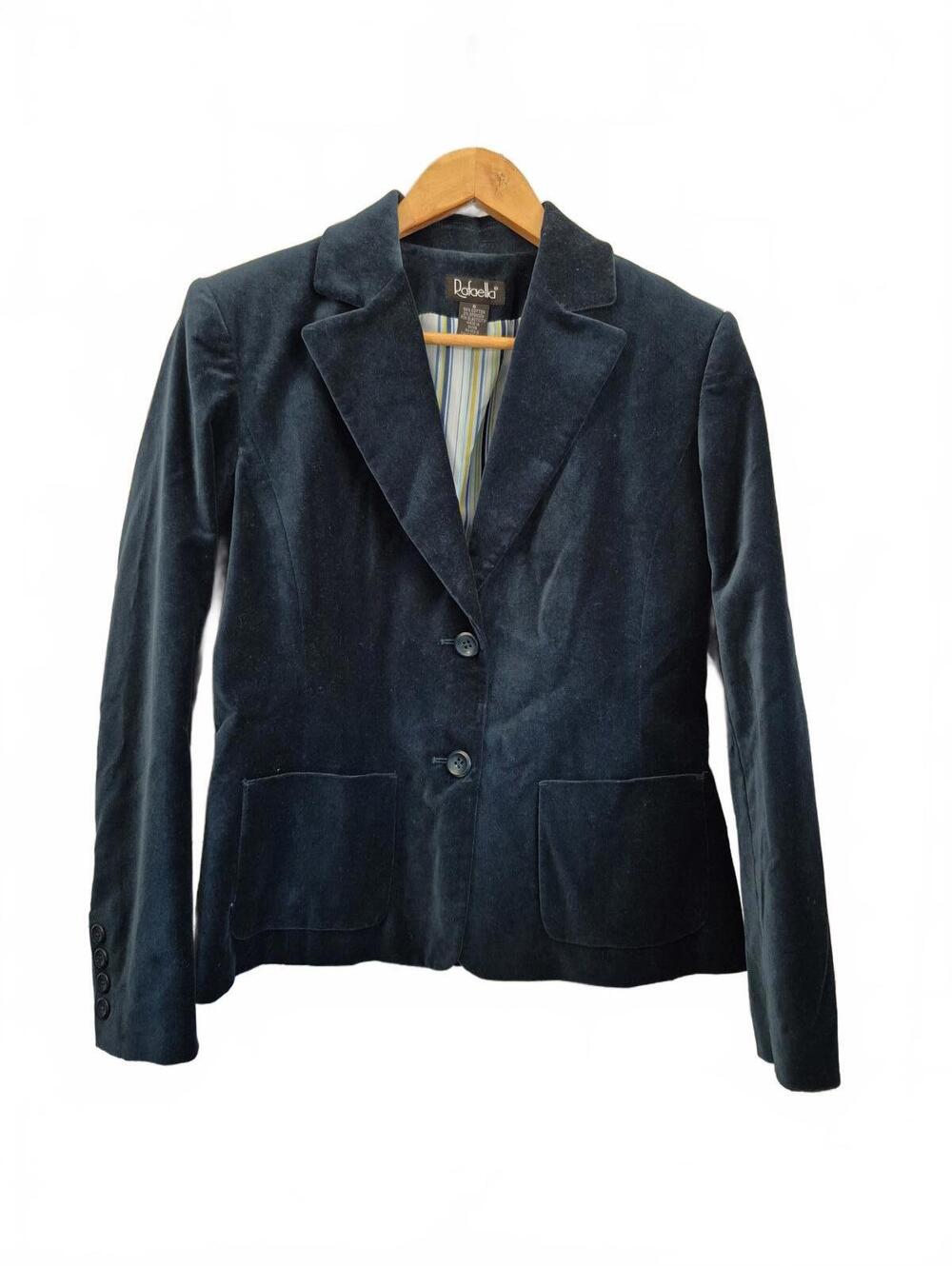 Rafaella Vintage Women’s Teal Velvet Velour Blazer Cotton Blend Size 6